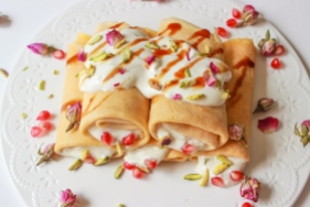 photo of Crepes with rose and honey labneh
